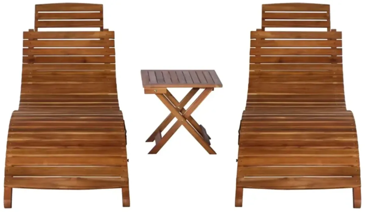 vidaXL 3 Piece Sunlounger with Tea Table Solid Acacia Wood