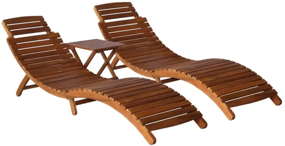 vidaXL 3 Piece Sunlounger with Tea Table Solid Acacia Wood