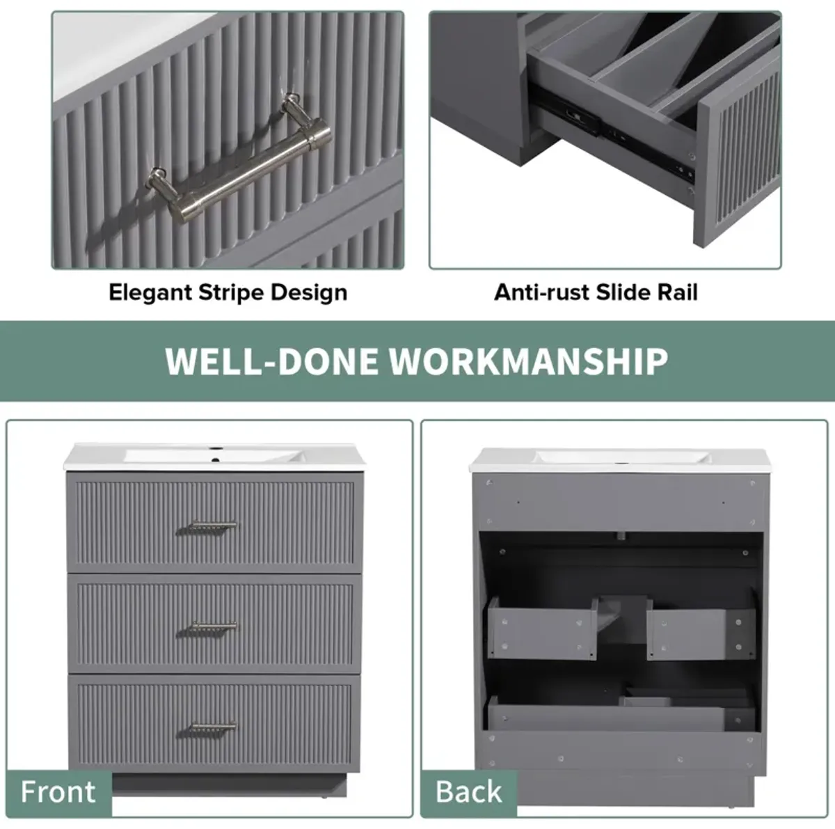 Streamdale Modern 30" Bathroom Vanity Set with Ceramic Sink and Storage