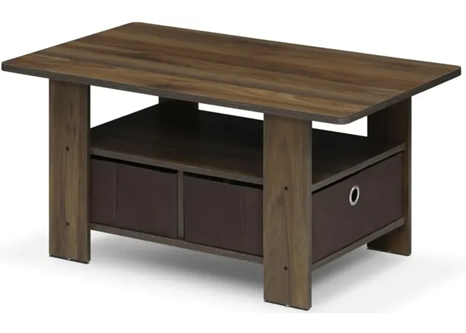 Furinno Andrey Coffee Table with Bin Drawer, Columbia Walnut/Dark Brown