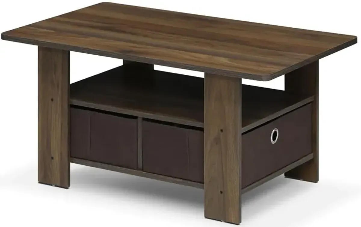 Furinno Andrey Coffee Table with Bin Drawer, Columbia Walnut/Dark Brown