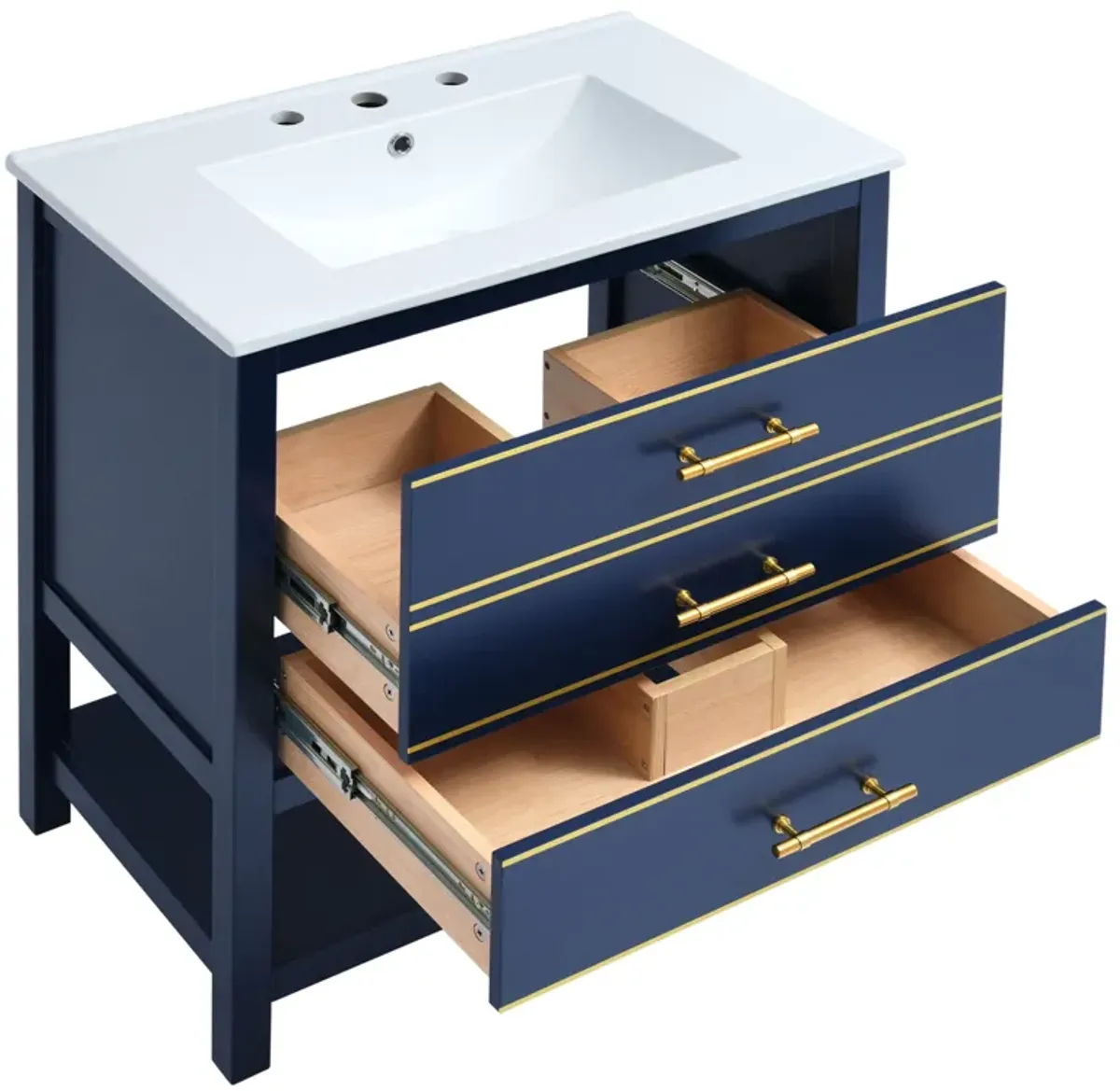 Modern 30inch Navy Blue/White Bathroom Vanity Cabinet Combo , Blue