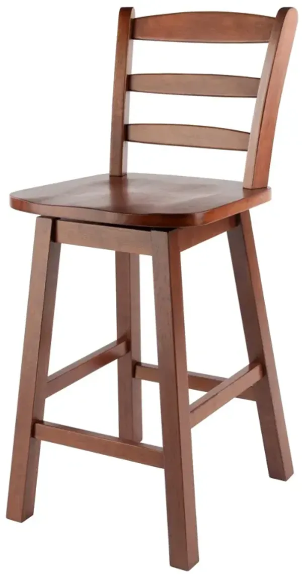 Scalera Ladder Back Swivel Counter Stool - Solid Wood, Walnut Finish, Comfortable Seat, 360-Degree Swivel, Footrests - Ergode