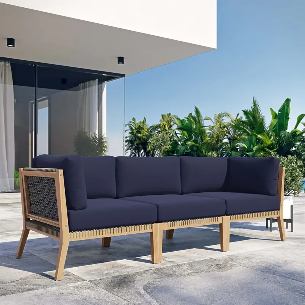 Modway - Clearwater Outdoor Patio Teak Wood Sofa