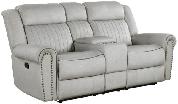Ben Manual Reclining Loveseat, 76 Inch, Gray Microfiber, Nailhead Trim - Benzara