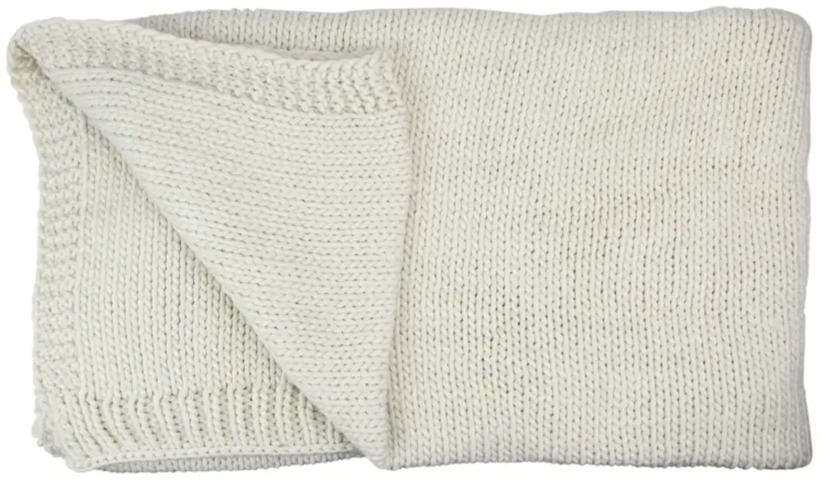 Ivory Super Plush Knitted Throw Blanket with Carrying Band 60" x 60"