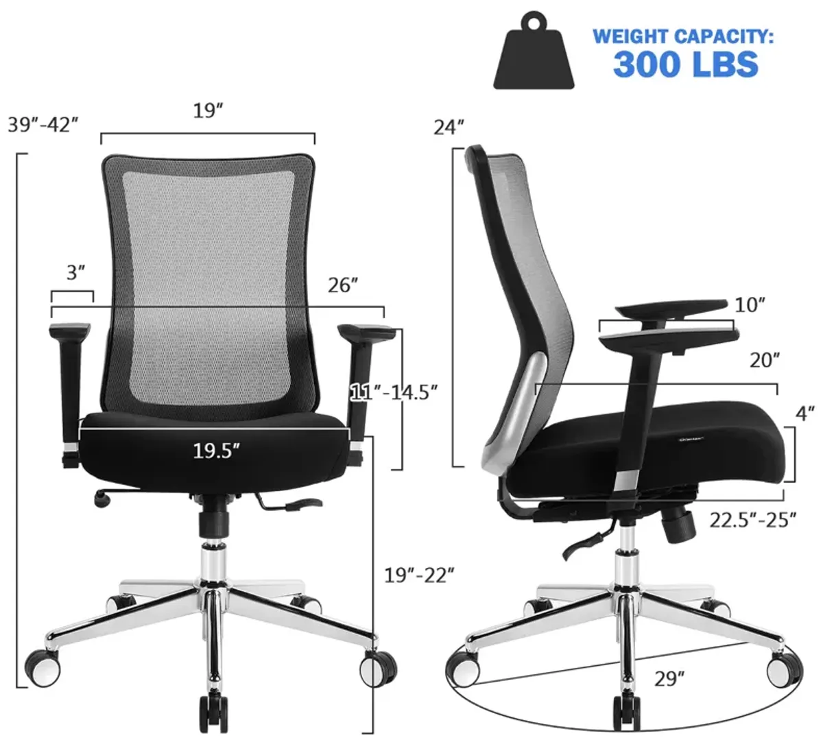 Costway Ergonomic Mesh Office Chair Sliding Seat Height Adjustable w/ Armrest