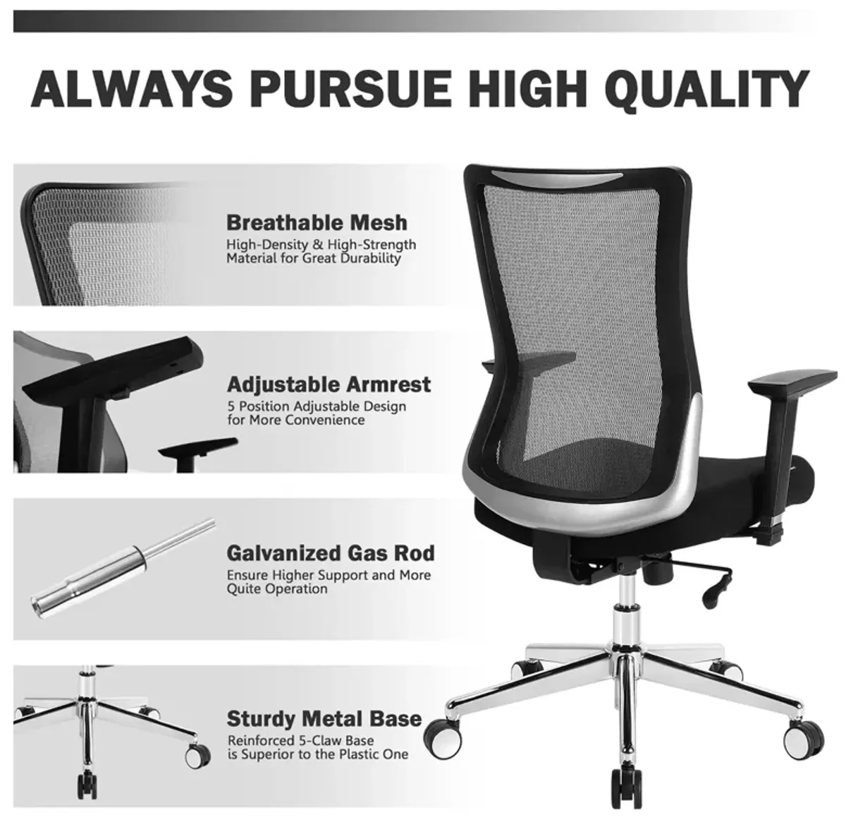 Costway Ergonomic Mesh Office Chair Sliding Seat Height Adjustable w/ Armrest