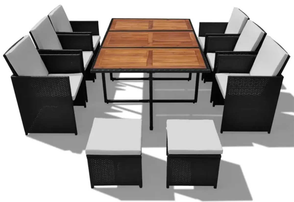 vidaXL 11 Piece Outdoor Dining Set Poly Rattan and Acacia Wood Black