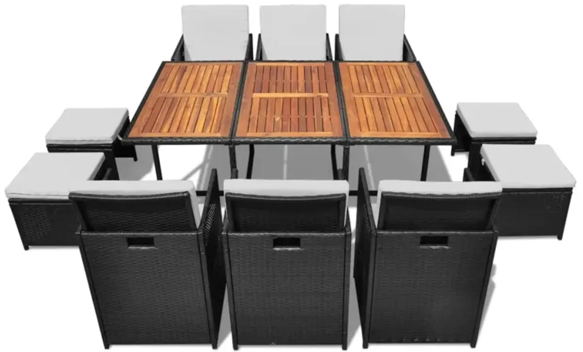 vidaXL 11 Piece Outdoor Dining Set Poly Rattan and Acacia Wood Black