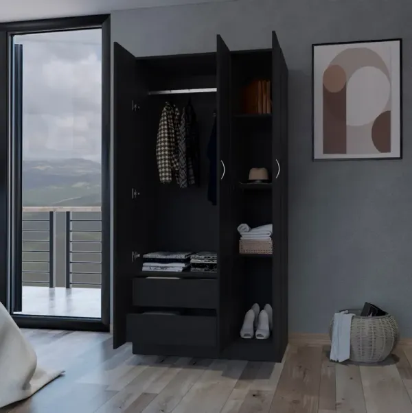 Streamdale Augusta 3-Door Wardrobe With Hanging Rod Black