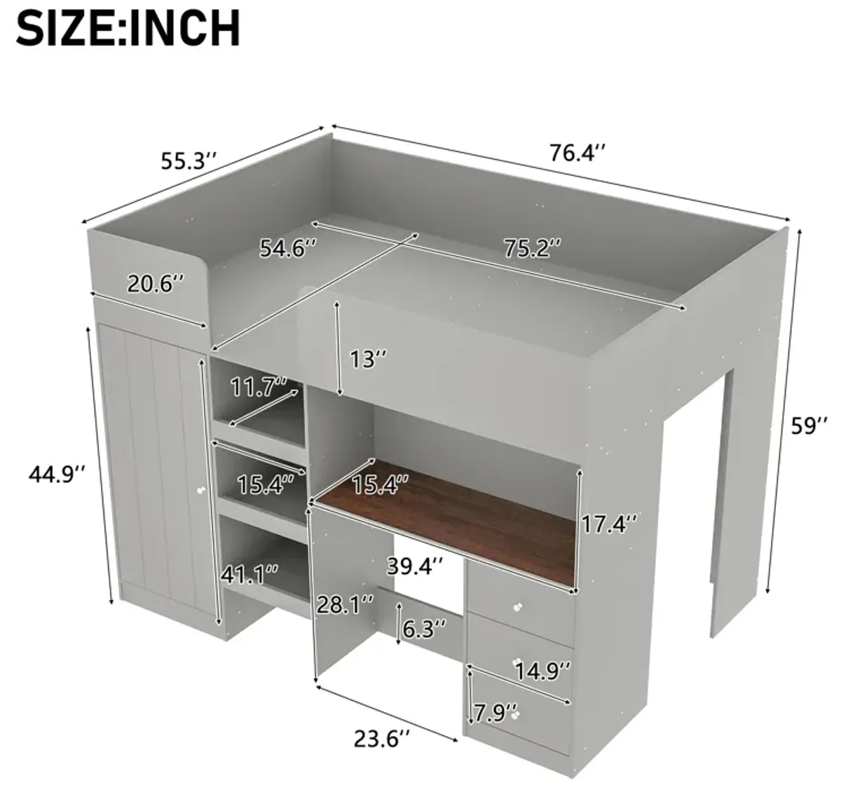 Merax Loft Bed with Wardrobe and Desk