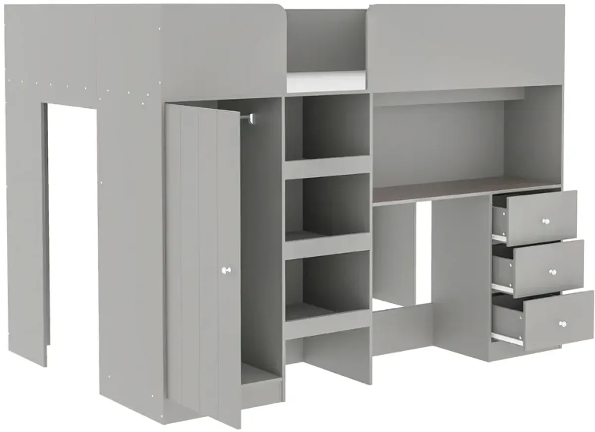 Merax Loft Bed with Wardrobe and Desk