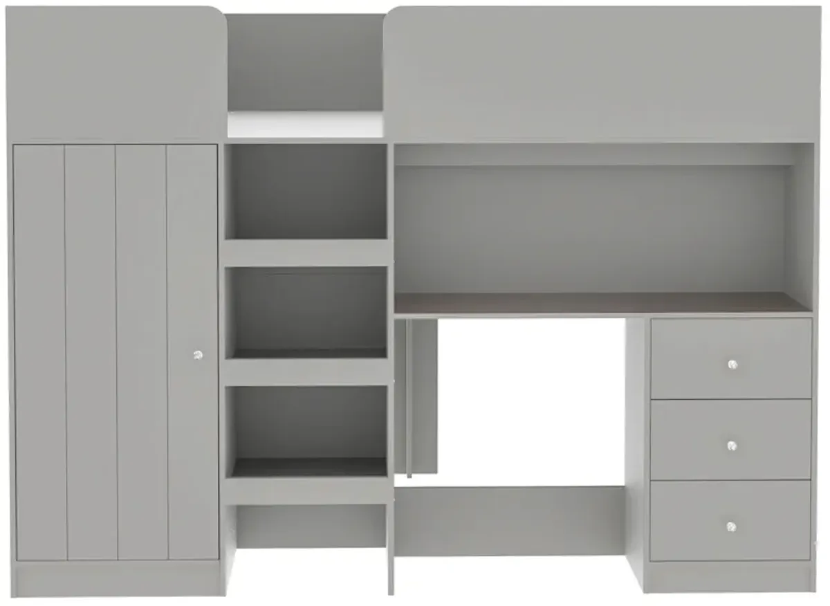 Merax Loft Bed with Wardrobe and Desk