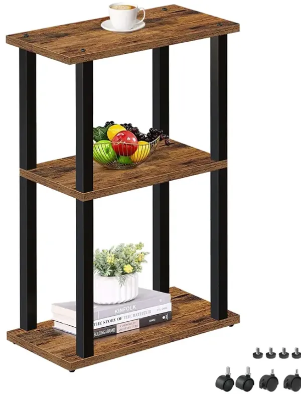 TUTOTAK Small Side Table, Narrow End Table, Bedside Table, Couch Side Table with Wheels for Living Room or Bedroom, Brown TB01BB