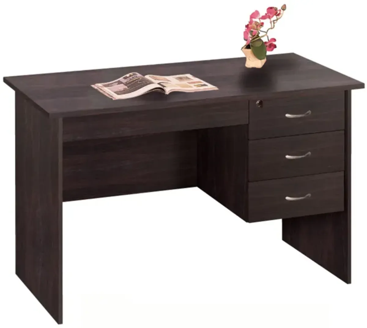 Classic Red Cocoa Home Office Computer Desk with 3 Lockable Drawers