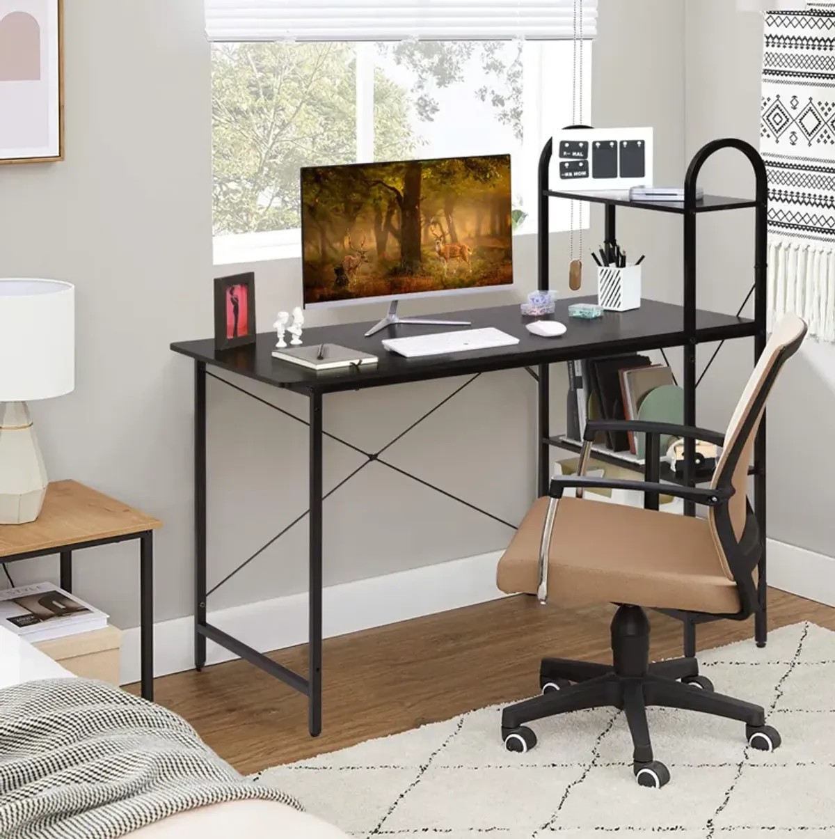 Costway Reversible Computer Desk Study Workstation Home Office 4-tier Bookshelf