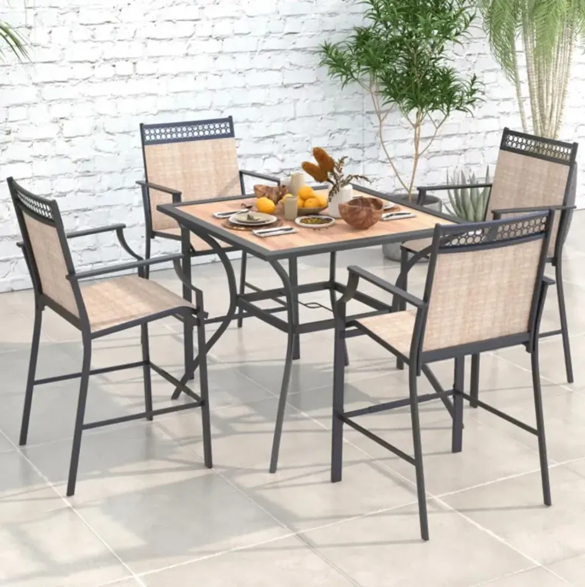 Hivvago Patio Dining Table for 4 Square Bistro Table with Umbrella Holes