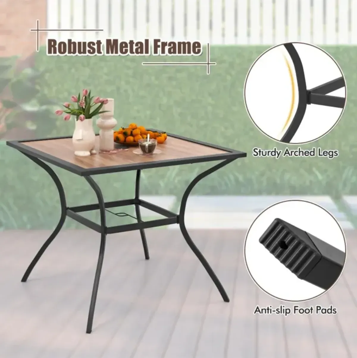 Hivvago Patio Dining Table for 4 Square Bistro Table with Umbrella Holes