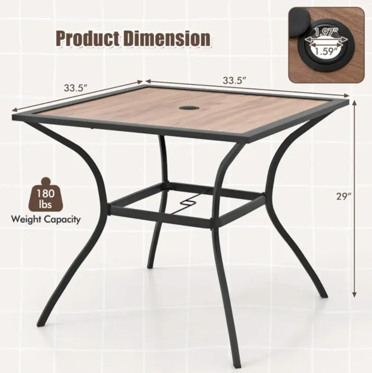 Hivvago Patio Dining Table for 4 Square Bistro Table with Umbrella Holes