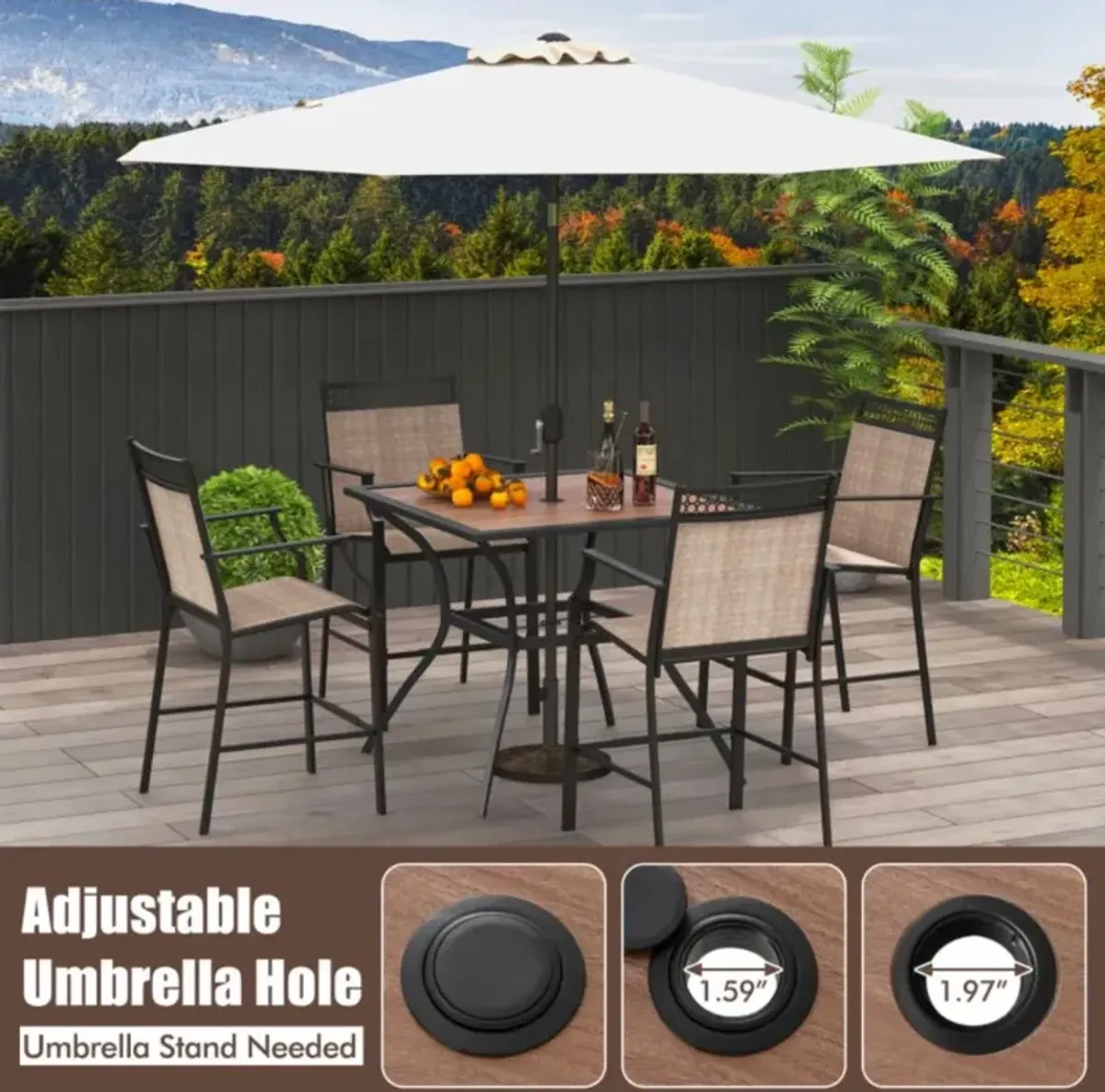 Hivvago Patio Dining Table for 4 Square Bistro Table with Umbrella Holes