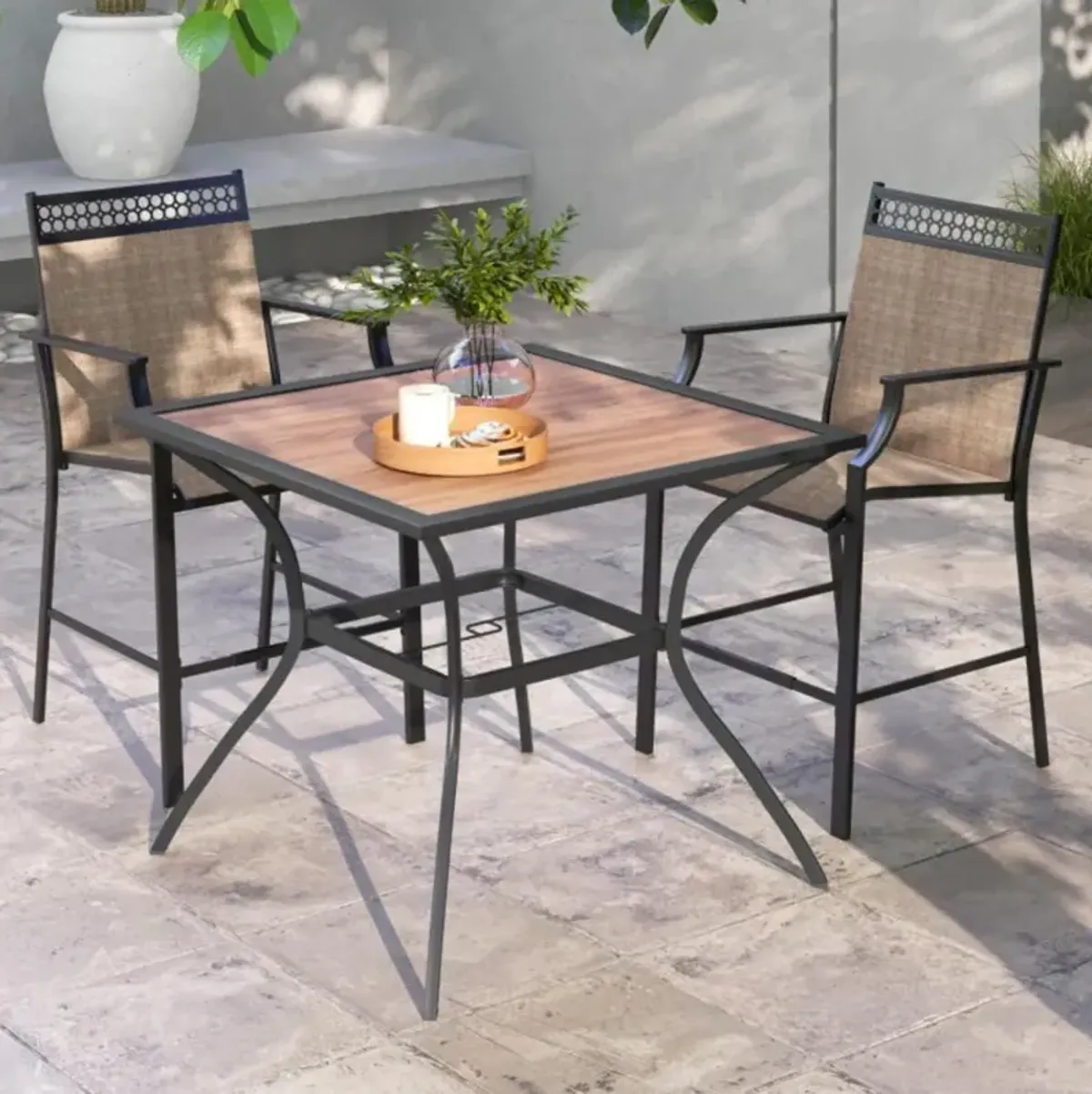 Hivvago Patio Dining Table for 4 Square Bistro Table with Umbrella Holes