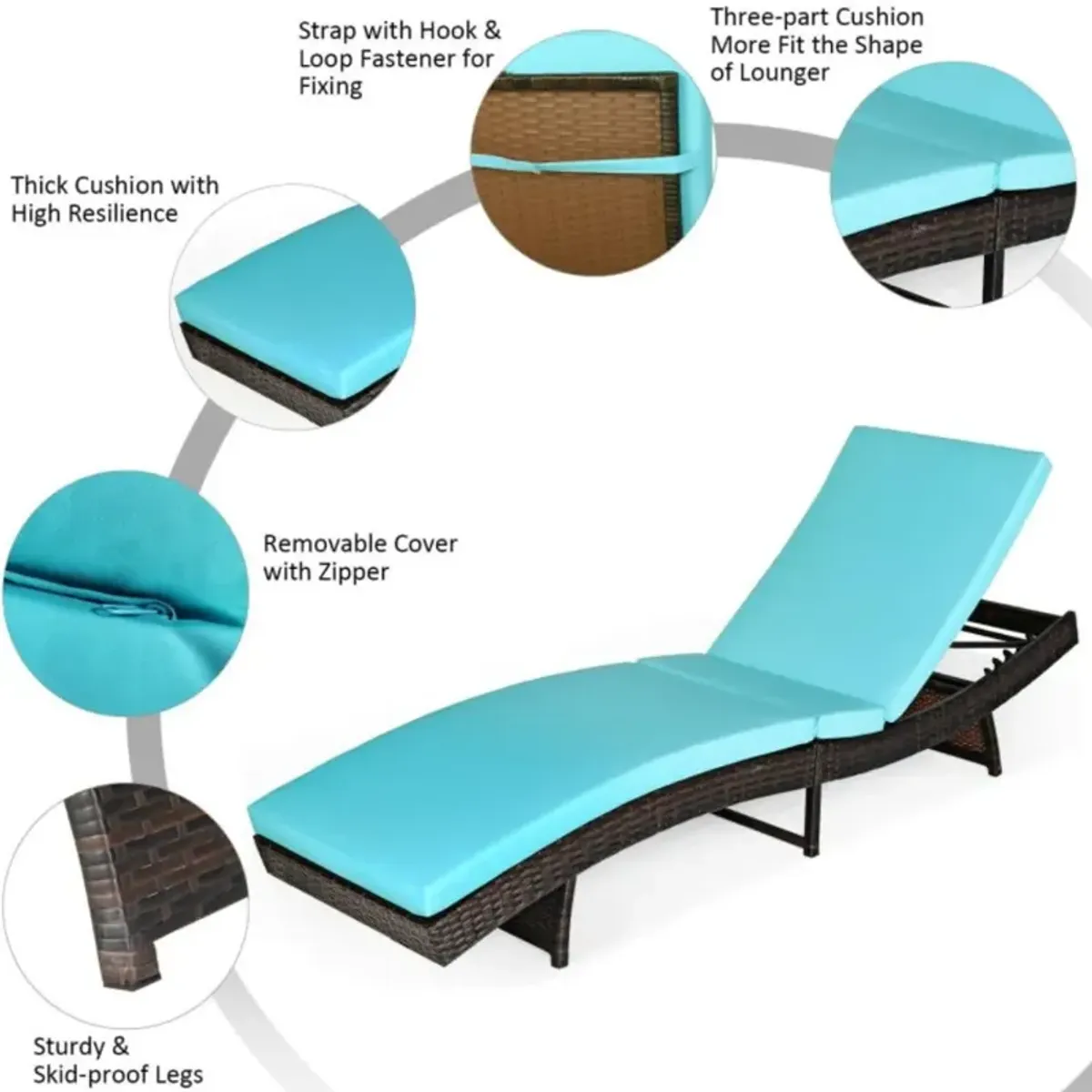 Hivvago Patio Folding Chaise Lounge with 5 Adjustable Levels and Cushion