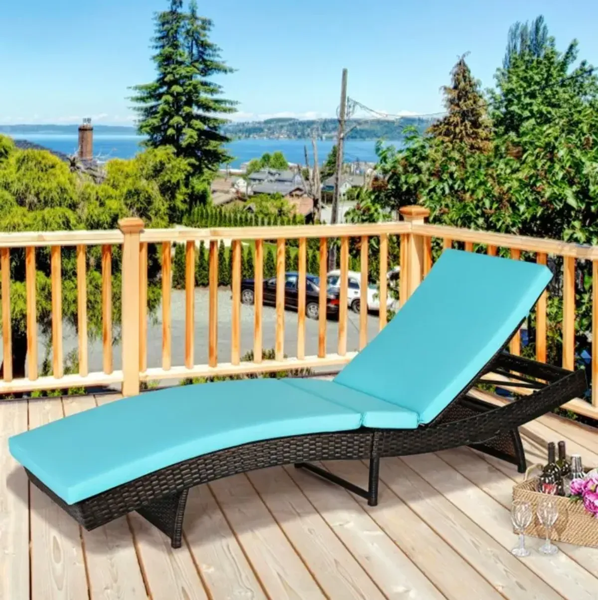 Hivvago Patio Folding Chaise Lounge with 5 Adjustable Levels and Cushion