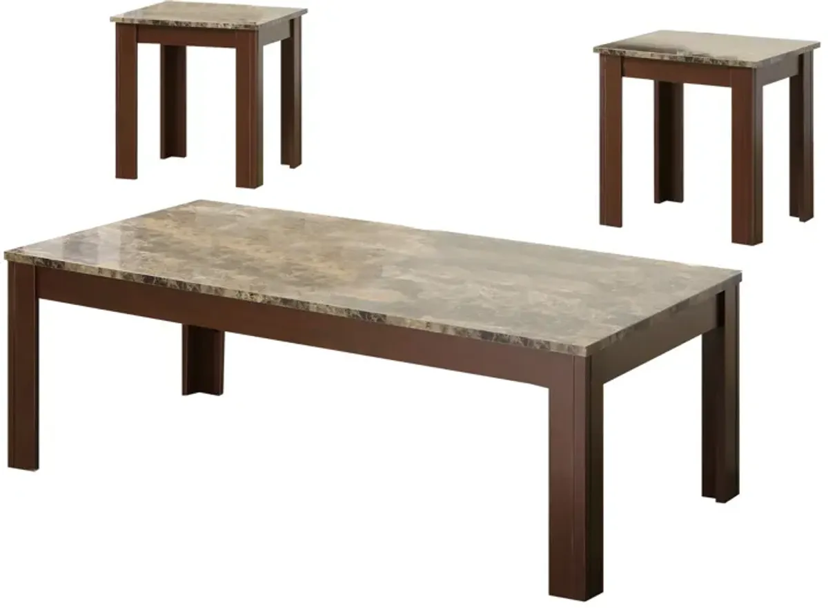 Solid Modern Style 3 piece occasional table set, Brown-Benzara