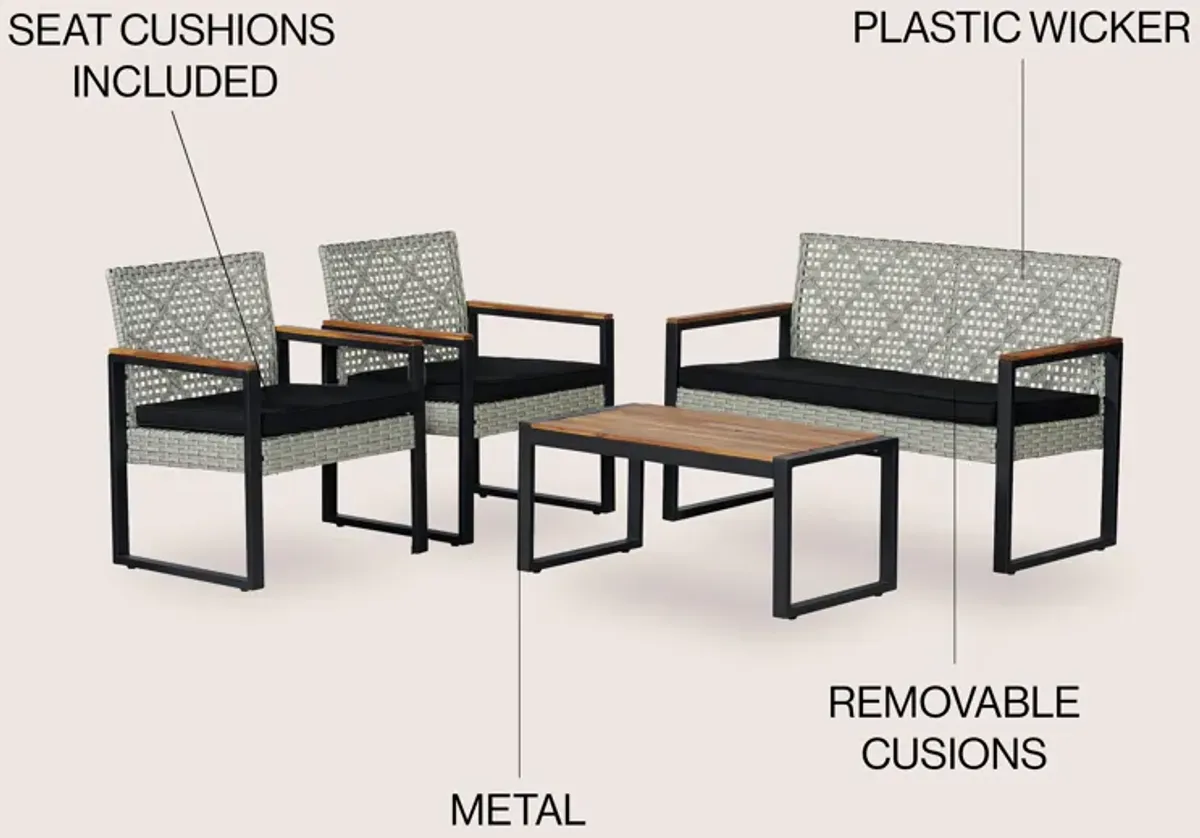 Elina 4-Piece Modern Coastal Faux Wicker Conversation Outdoor Patio Set