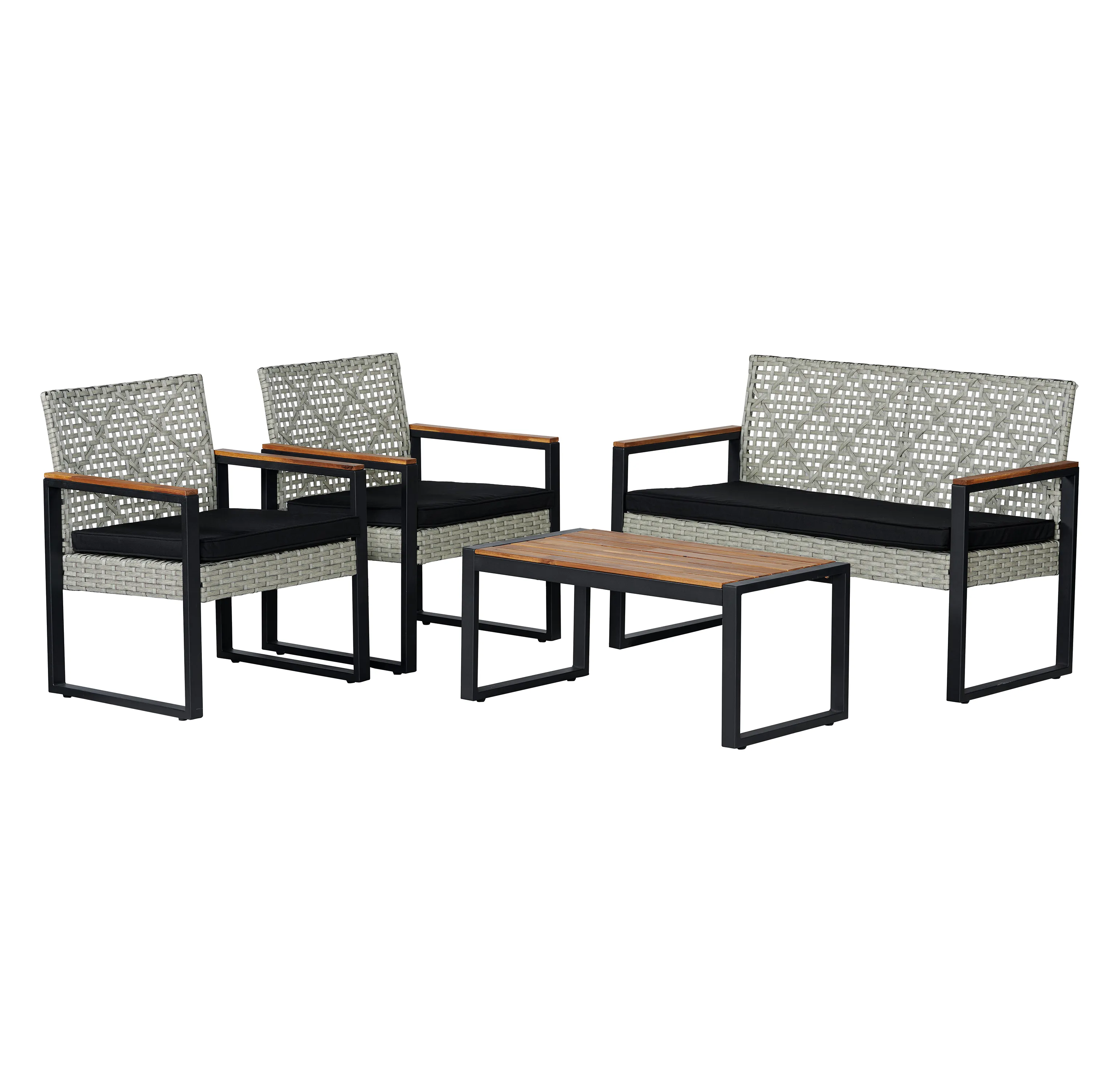 Elina 4-Piece Modern Coastal Faux Wicker Conversation Outdoor Patio Set, White/Black