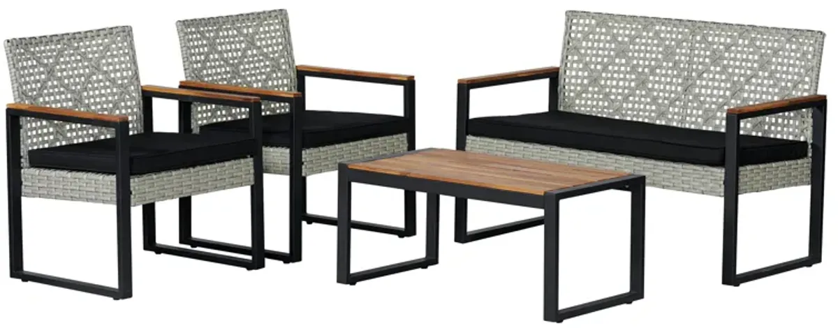 Elina 4-Piece Modern Coastal Faux Wicker Conversation Outdoor Patio Set