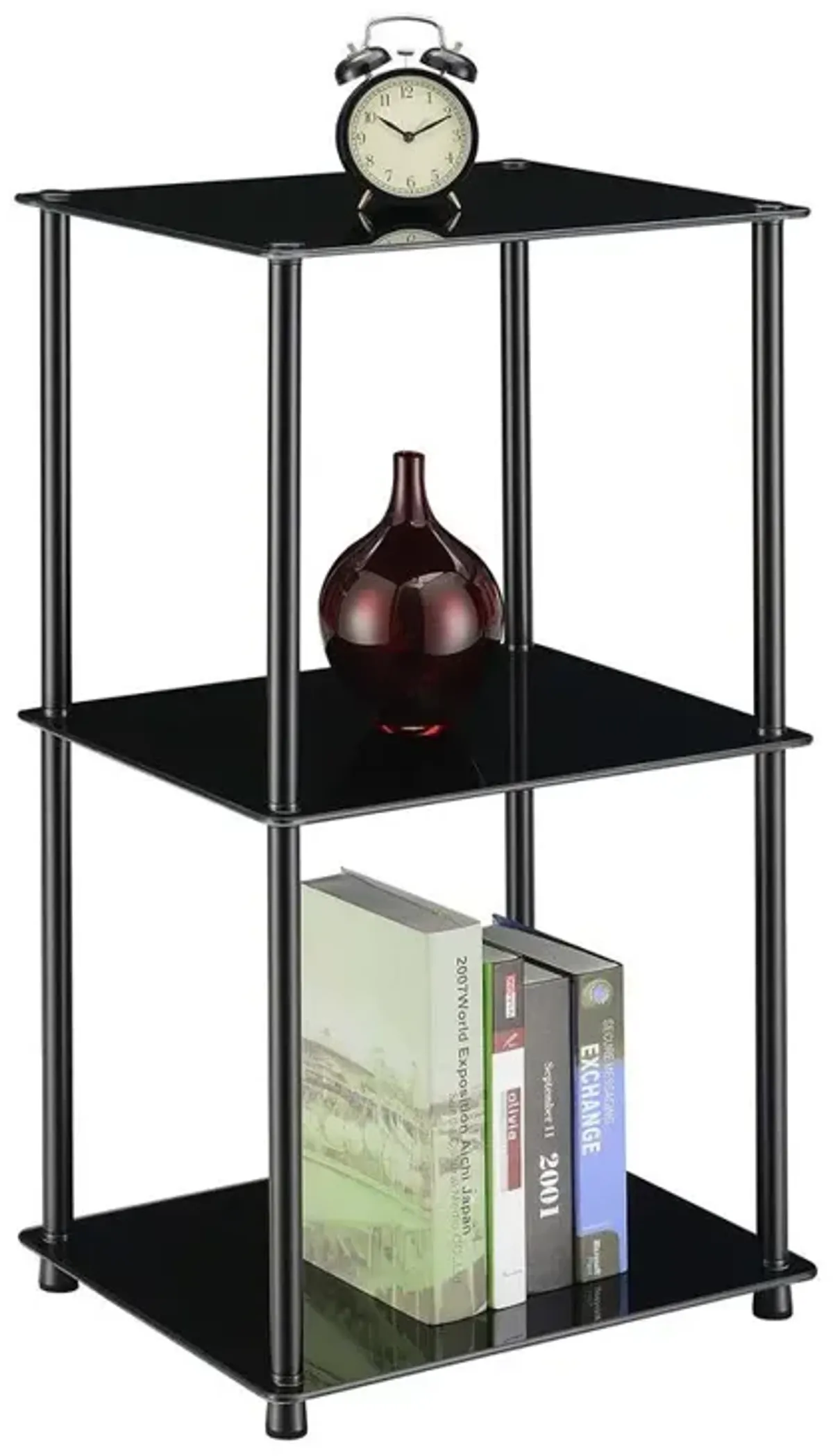 Convenience Concepts Designs2Go Classic Glass 3 Shelf Bookcase, Black Glass