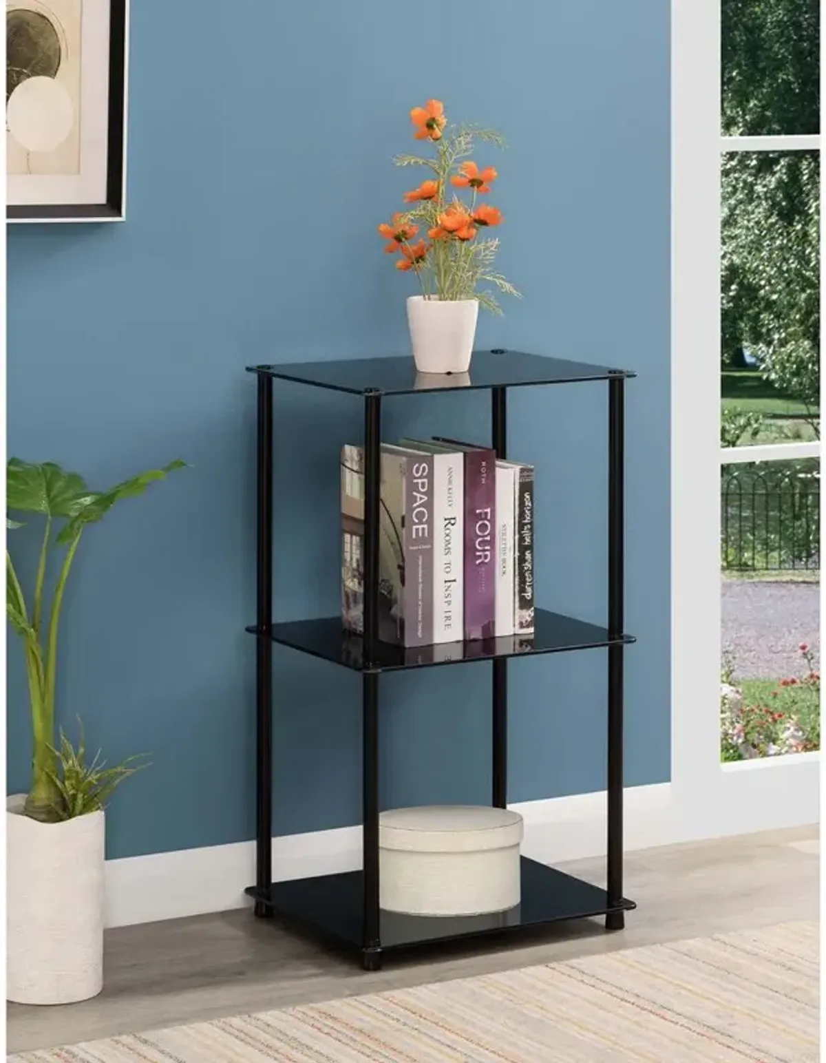 Convenience Concepts Designs2Go Classic Glass 3 Shelf Bookcase, Black Glass