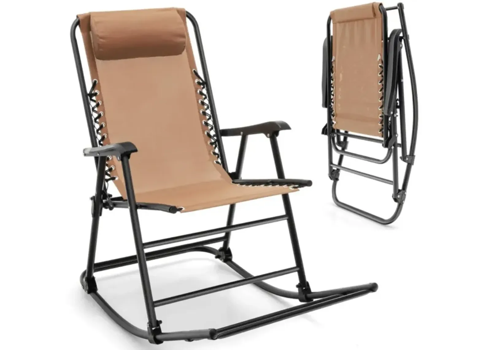 Hivvago Outdoor Patio Camping Lightweight Folding Rocking Chair with Footrest