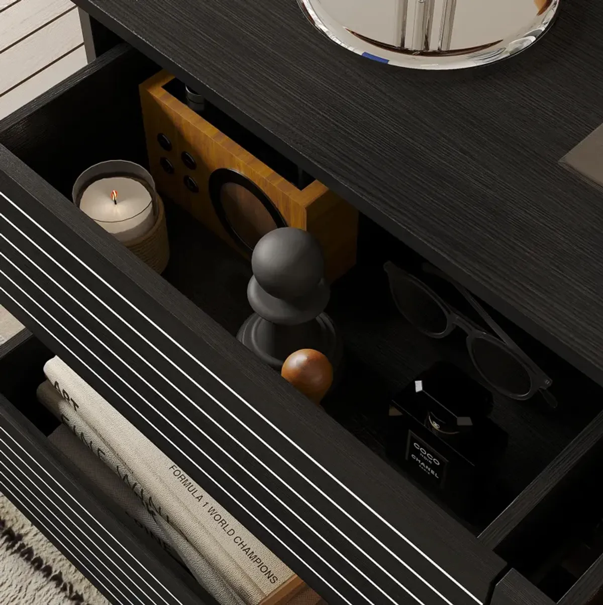 FUFU&GAGA 6-Drawer TV Stand with Sleek Design, Ample Storage, (63" W x 15.7" D x 19.7" H), Black