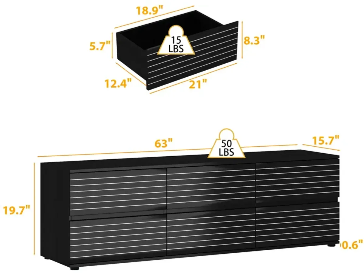 FUFU&GAGA 6-Drawer TV Stand with Sleek Design, Ample Storage, (63" W x 15.7" D x 19.7" H), Black