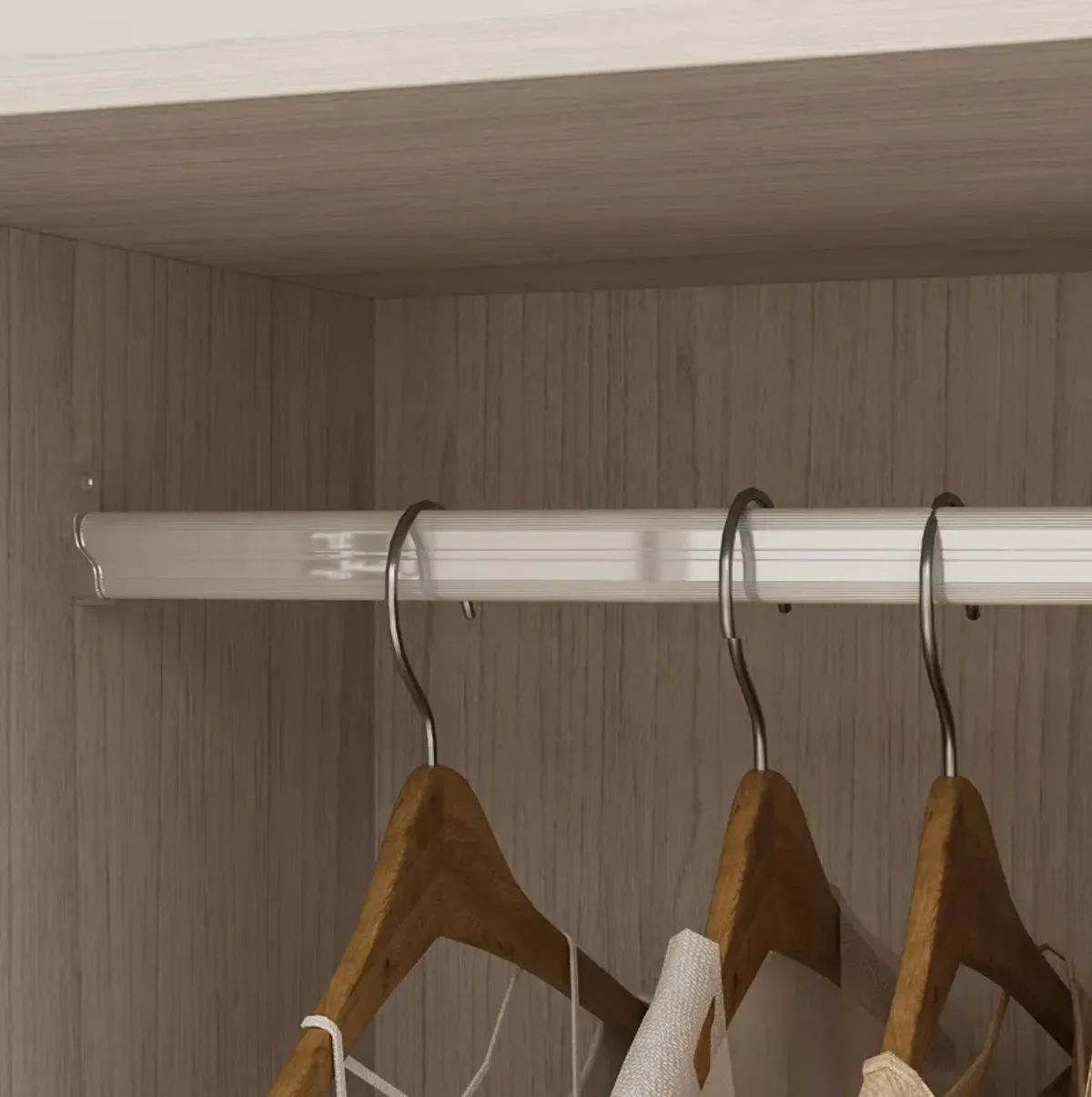 FUFU&GAGA Modern White Wardrobe with Frosted Glass Doors, Gold Accents, 4 Drawers, and Hanging Rail – Customizable L-Shape/U-Shape Closet System, (94.5" L x 19.9" W x 70.9" H),White