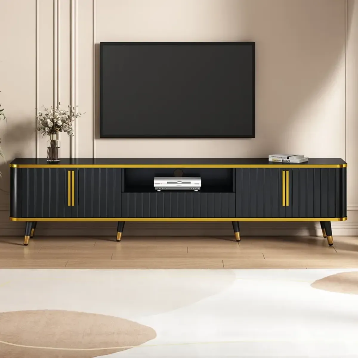 Merax Luxury Minimalism TV Stand with Open Storage Shelf