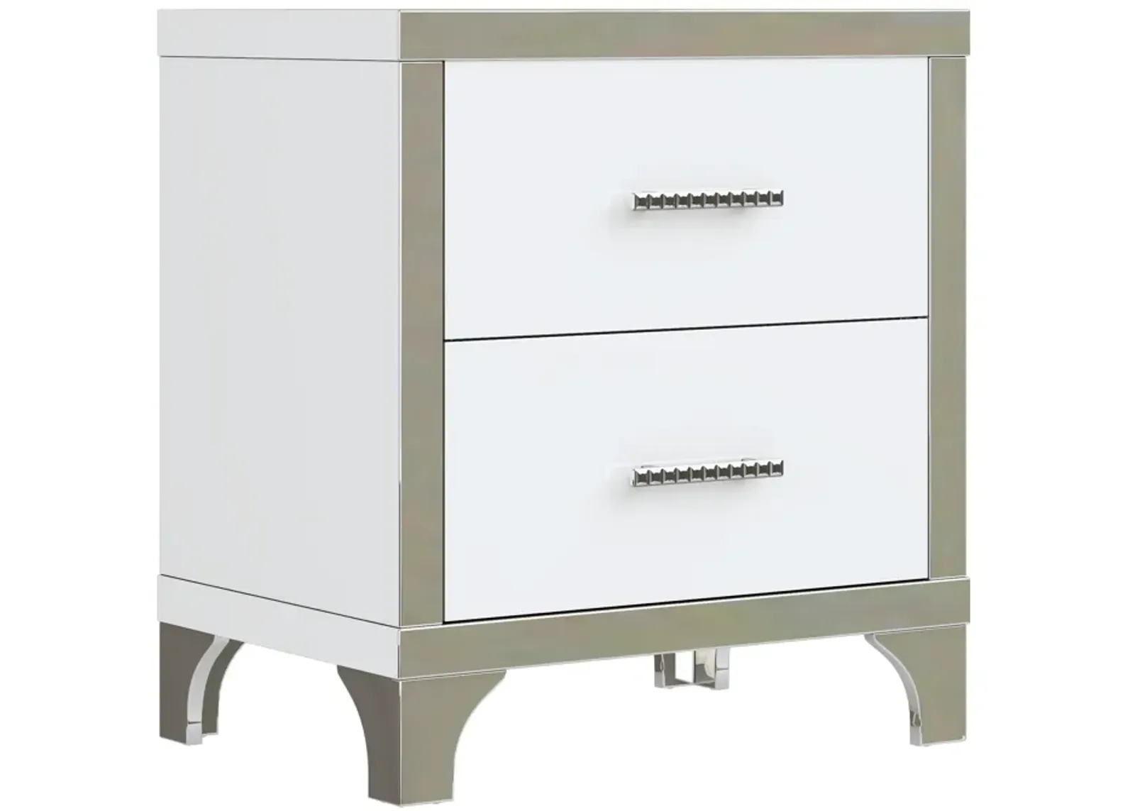 White Mirrored Nightstand with 2 Drawers