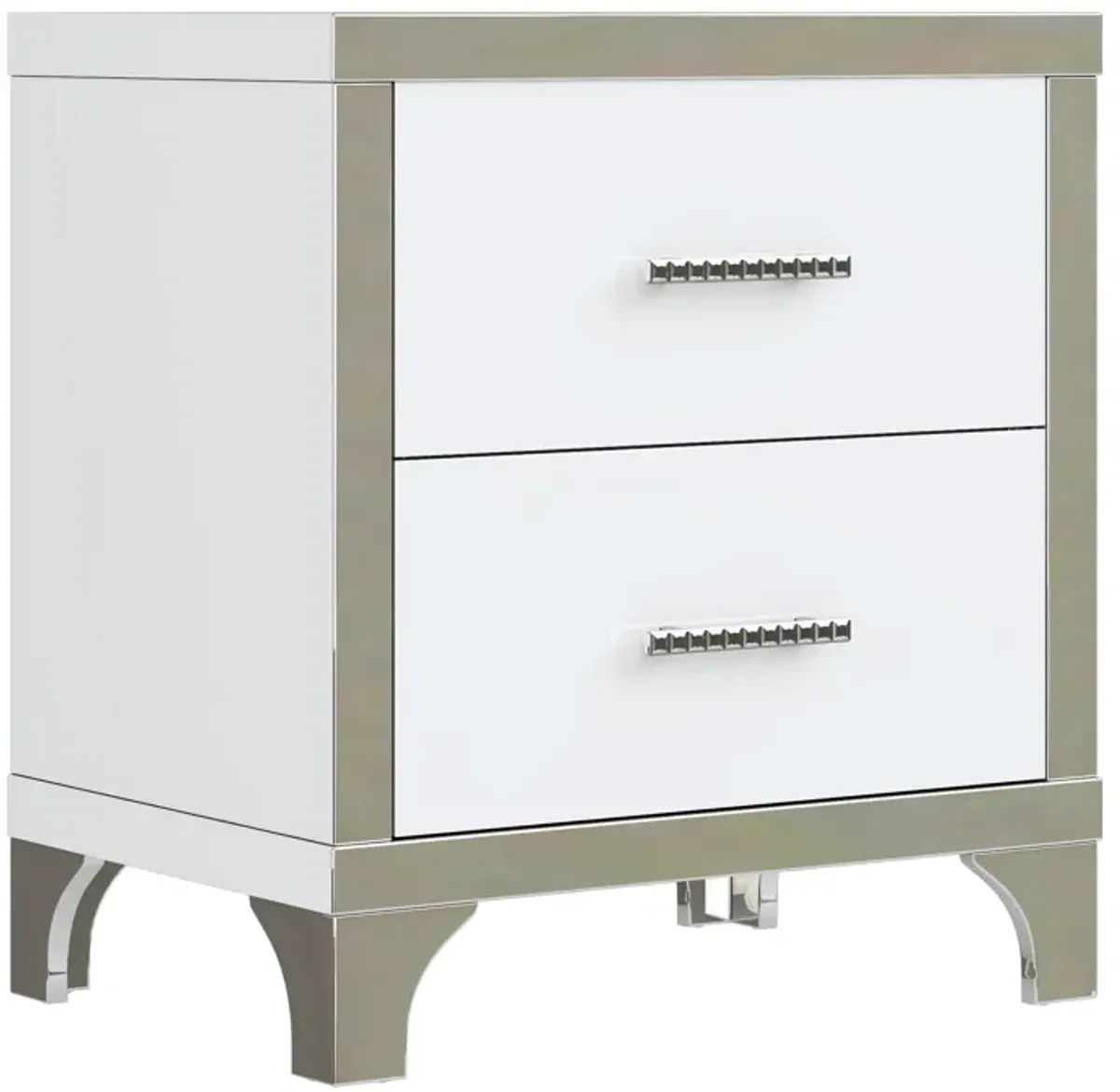 White Mirrored Nightstand with 2 Drawers