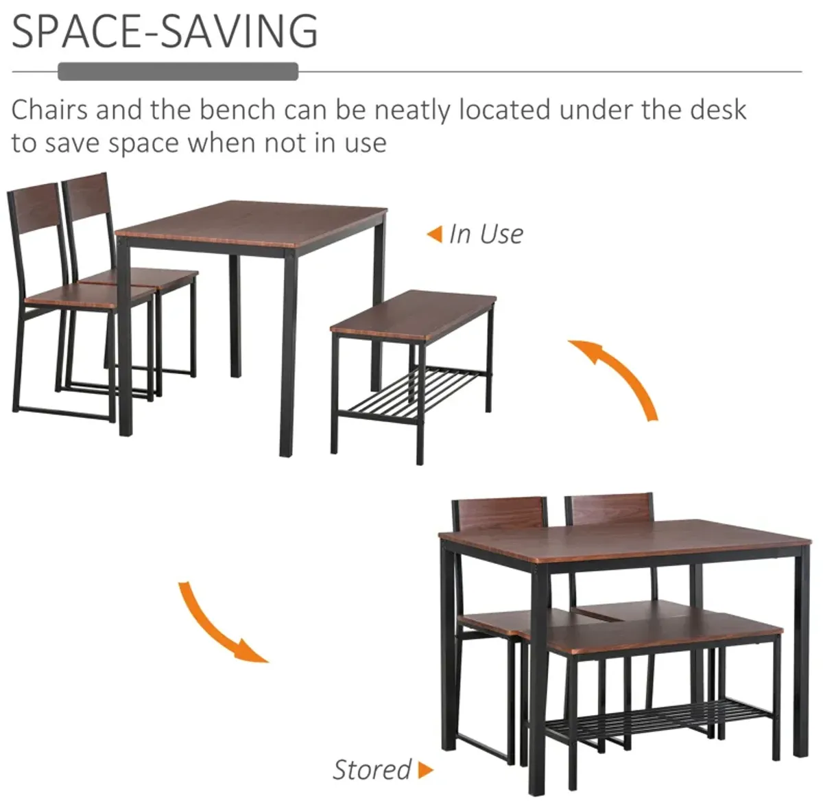 Wooden Kitchen Table and Chair Furniture with Storage Rack and Sitting Bench