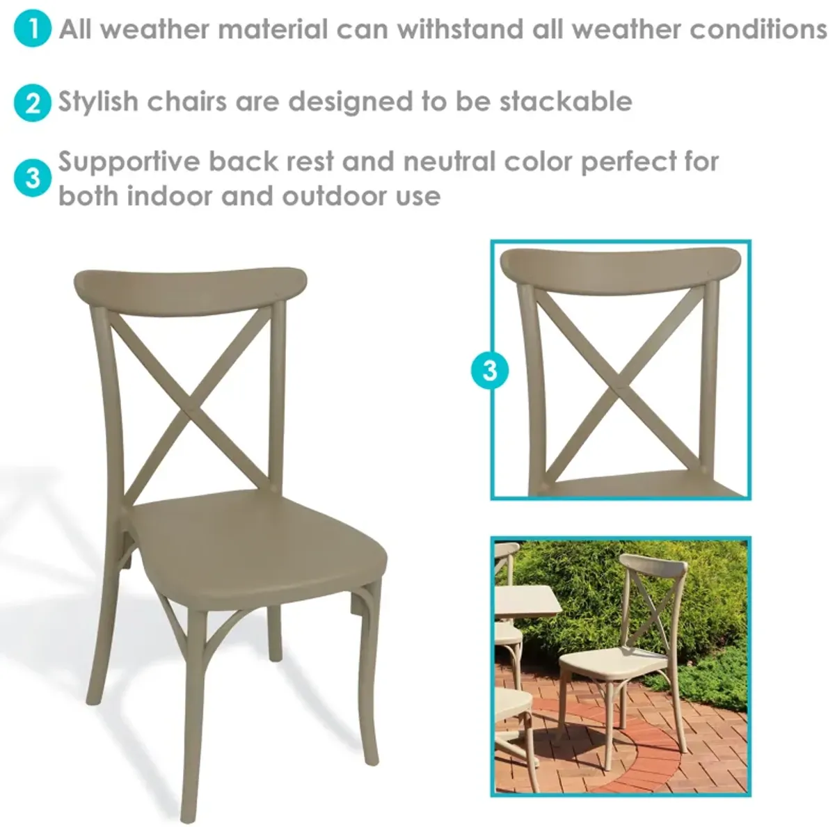 Sunnydaze Bellemead Plastic Patio Dining Chair - Coffee