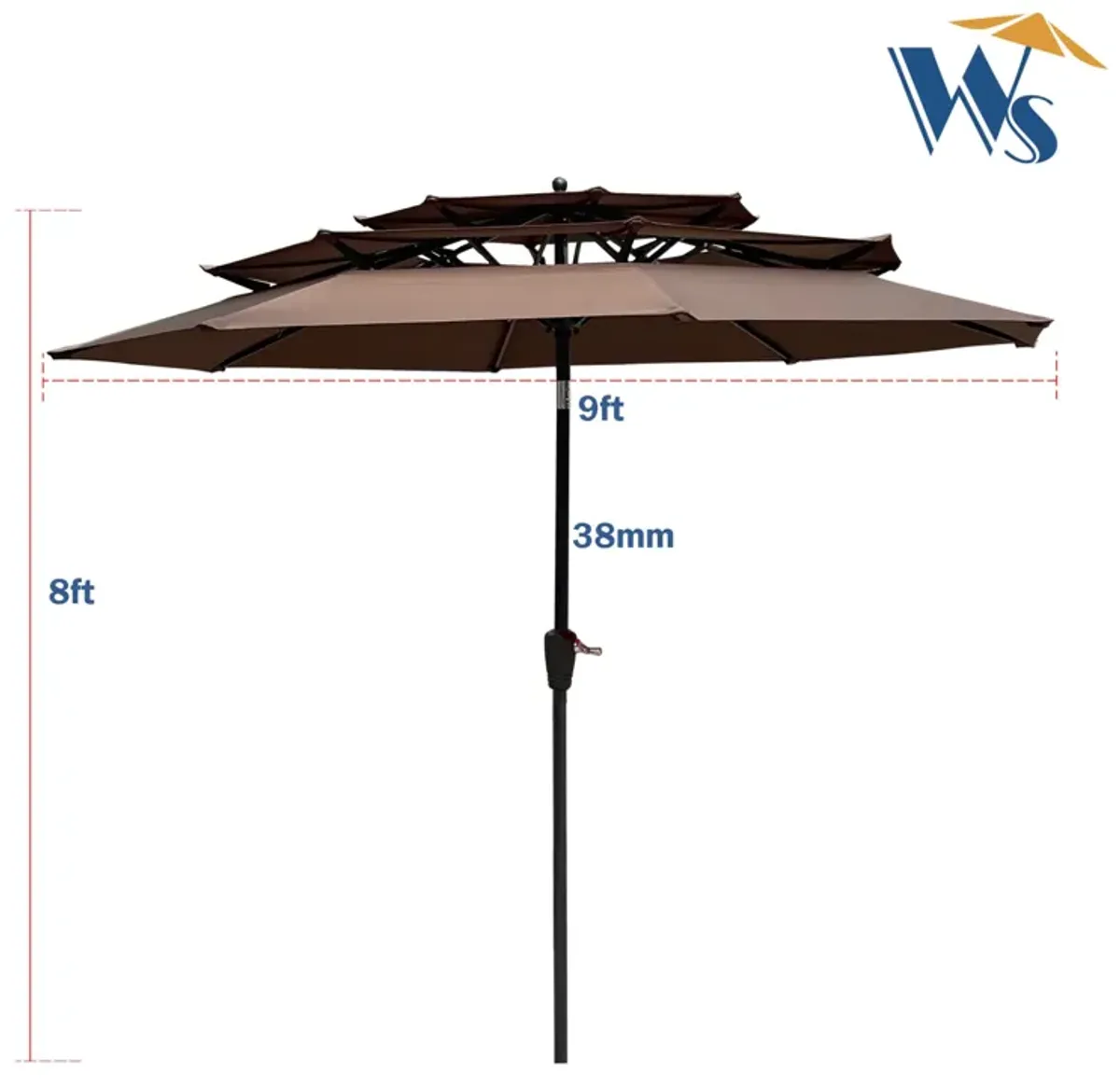 9FT 3-Tiers Outdoor Patio Umbrella With Crank And Tilt And Wind Vents For Garden Backyard