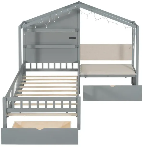 Merax House Bed with Upholstered Sofa