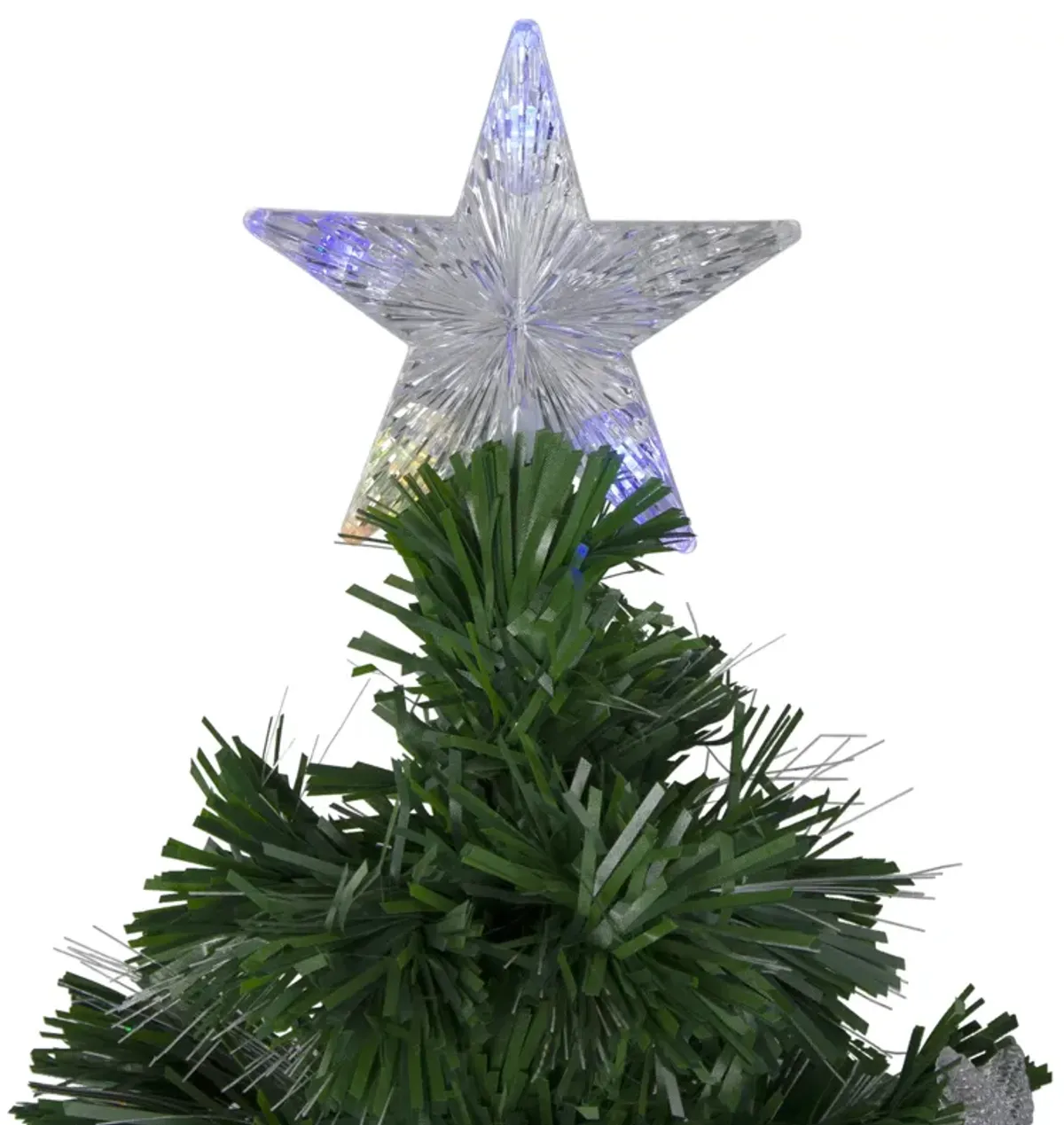 4' Pre-lit Potted Medium Pine Color Changing Star Artificial Christmas Tree - Multi-Color Fiber Optic LED Lights