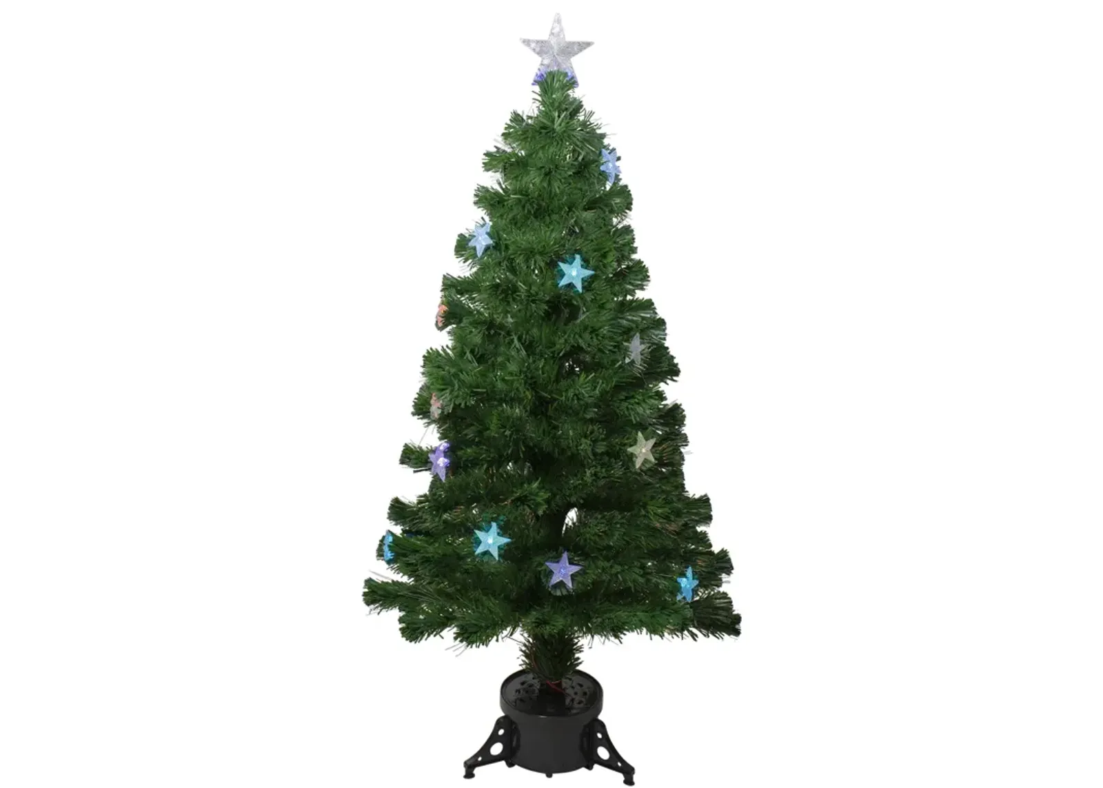 4' Pre-lit Potted Medium Pine Color Changing Star Artificial Christmas Tree - Multi-Color Fiber Optic LED Lights