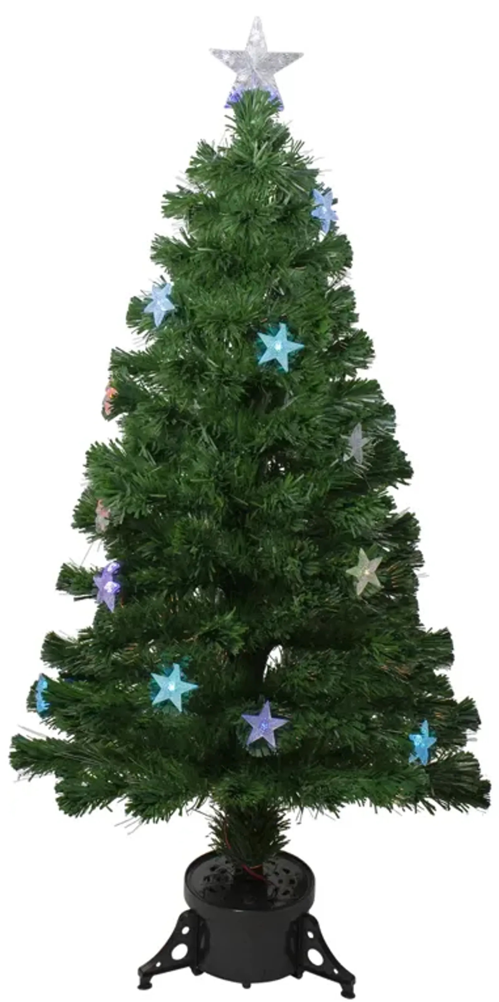 4' Pre-lit Potted Medium Pine Color Changing Star Artificial Christmas Tree - Multi-Color Fiber Optic LED Lights