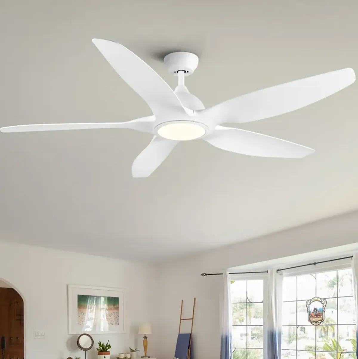 Modern 60 In Integrated LED Ceiling Fan Lighting With White Abs Blade