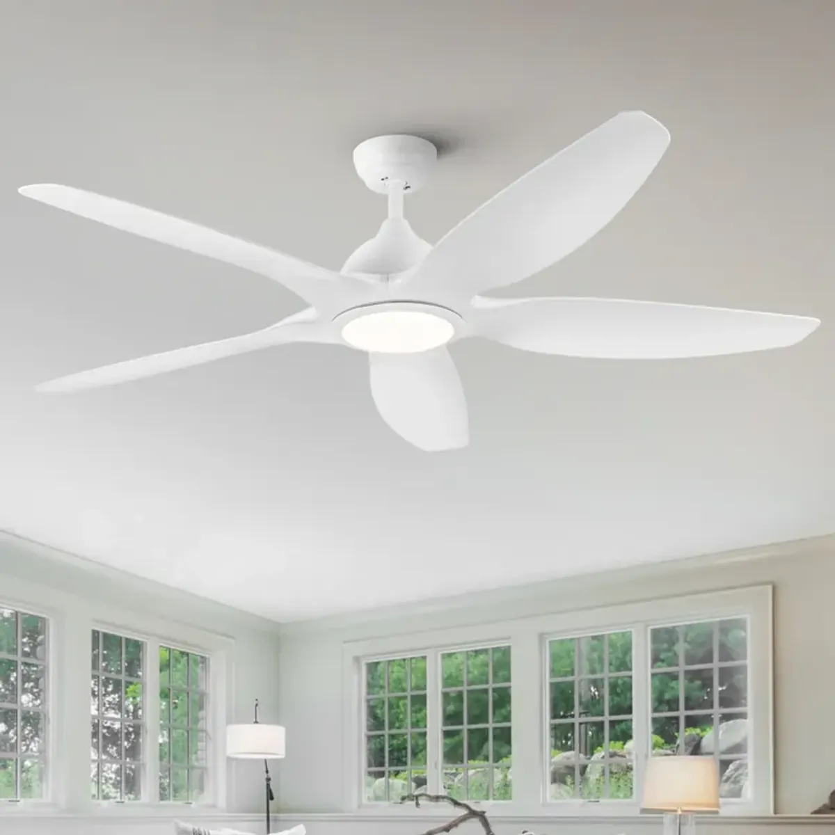 Modern 60 In Integrated LED Ceiling Fan Lighting With White Abs Blade